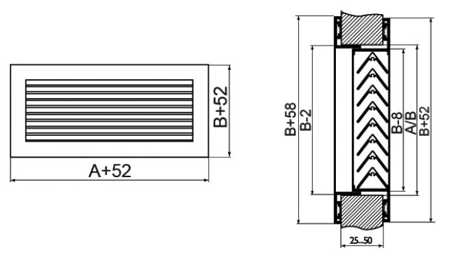 АП-100х200 решетка переточная дверная — Габаритные размеры